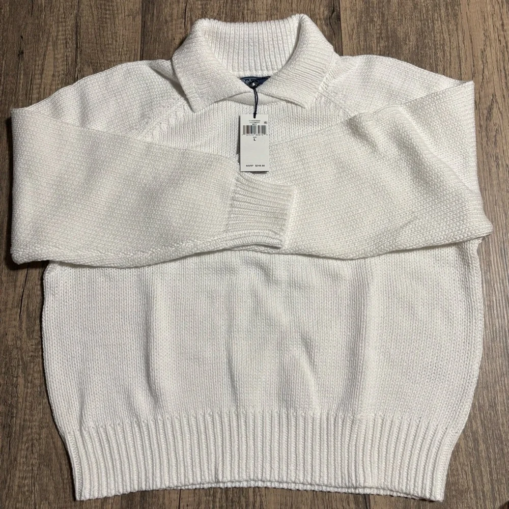Polo Ralph Laure Layered-Collar Cotton Sweater | color: white | size L - Picture 1 of 10